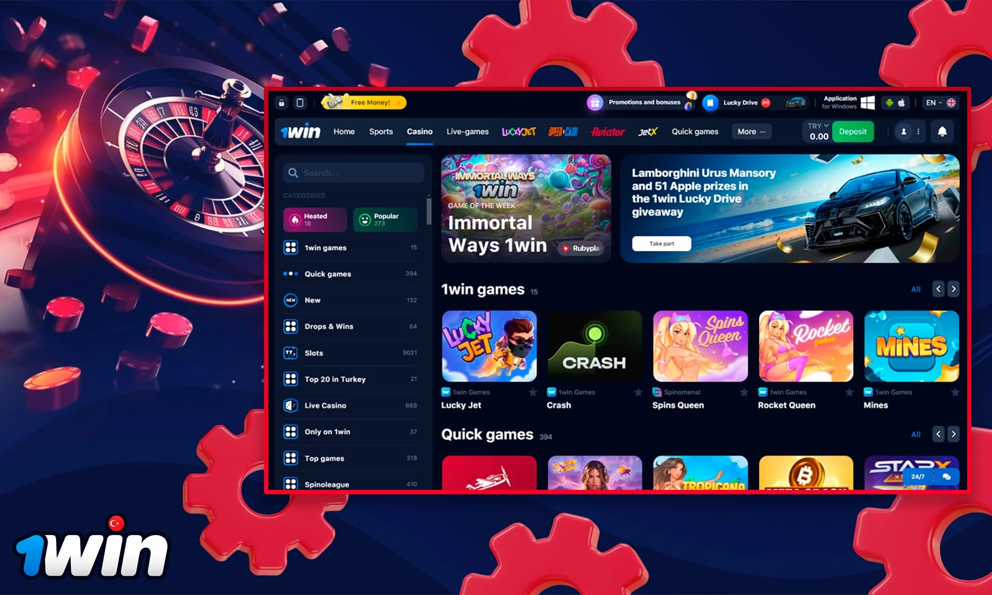 What are the main features of a 1win casino?