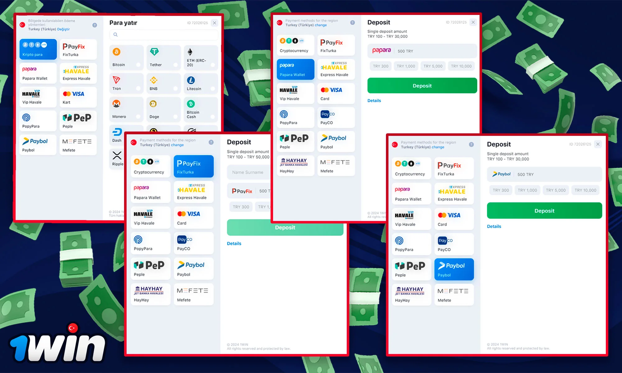1Win hangi para yatırma seçeneklerini sunuyor?