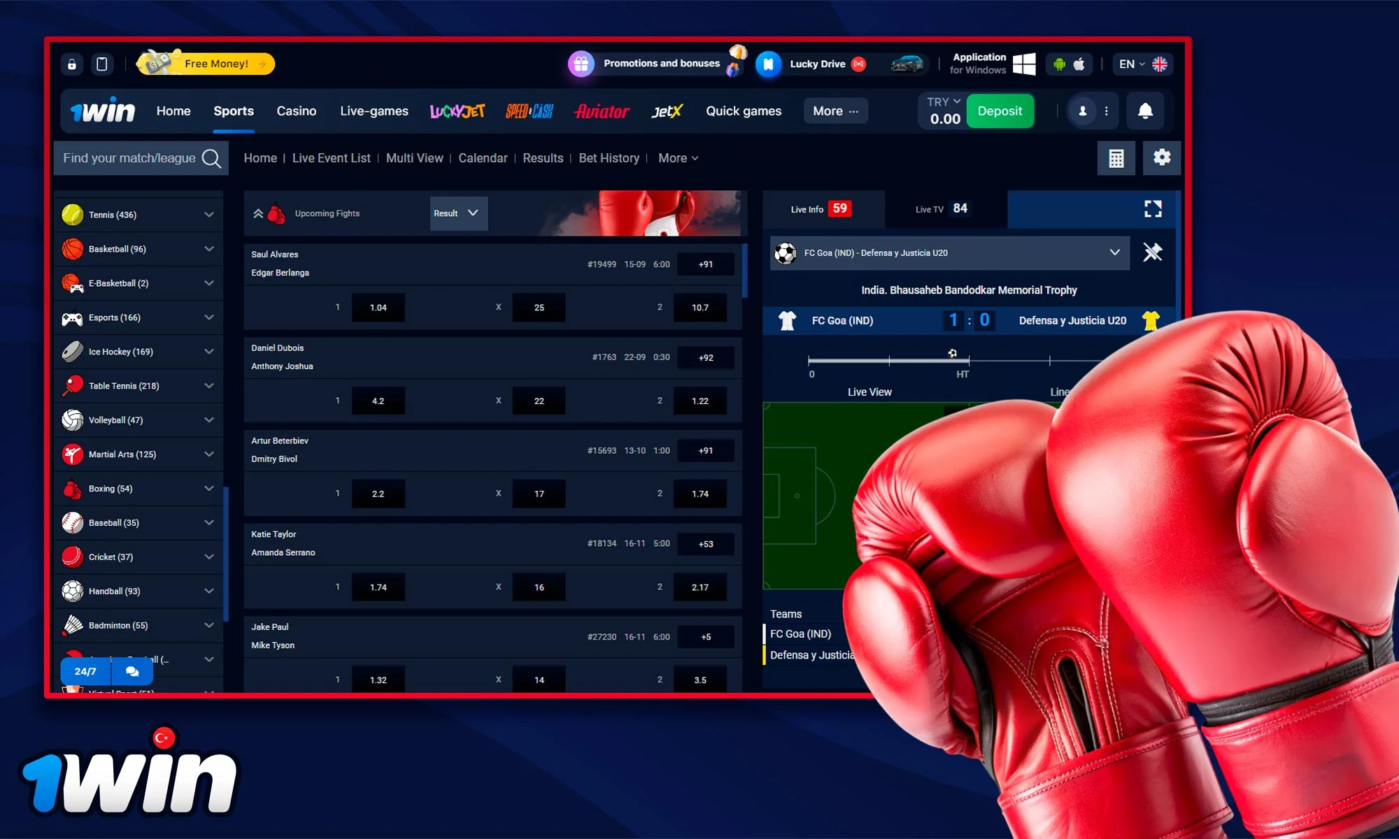 Information about Boxing betting at 1Win