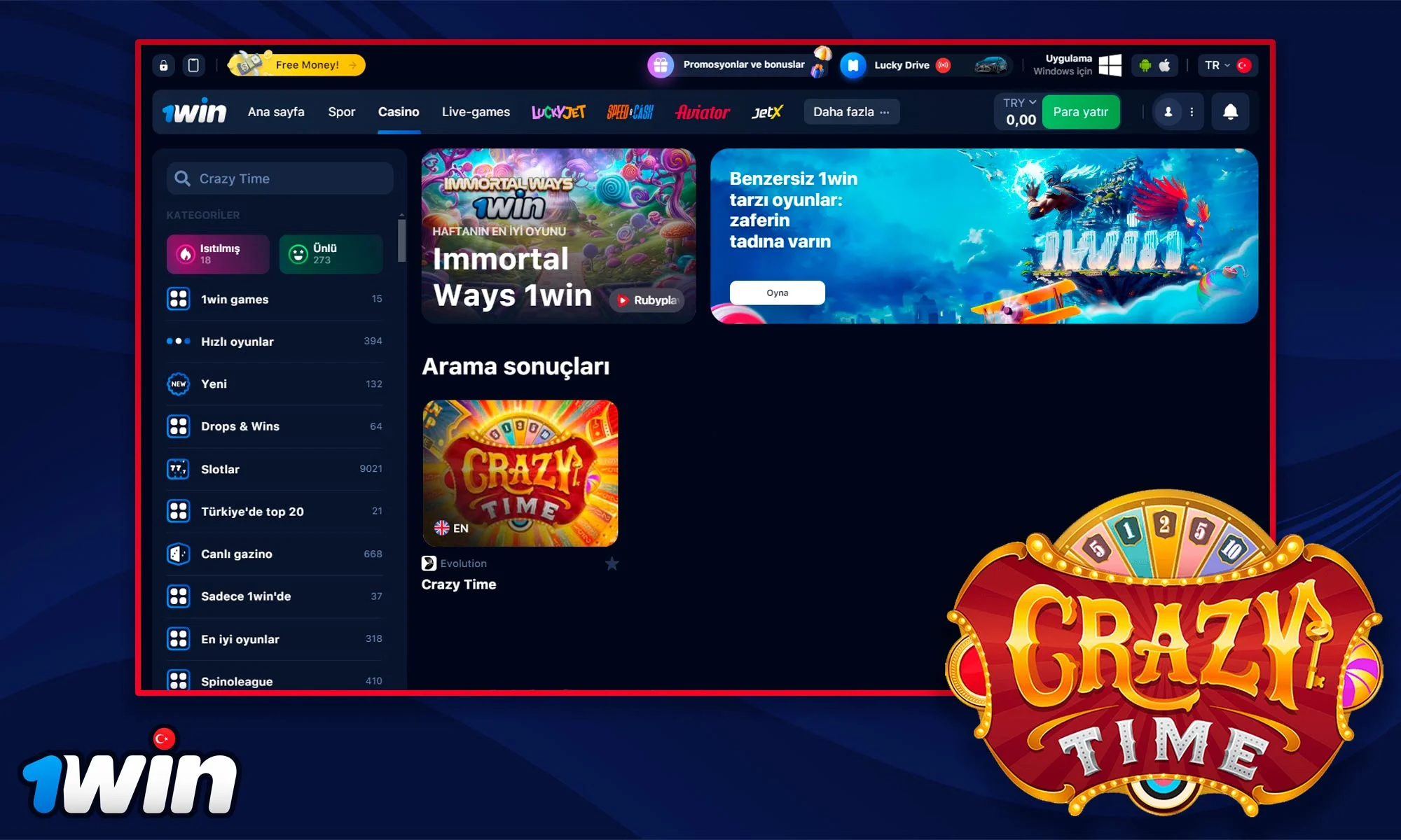 Bilgi hakkında 1Win Crazy Time