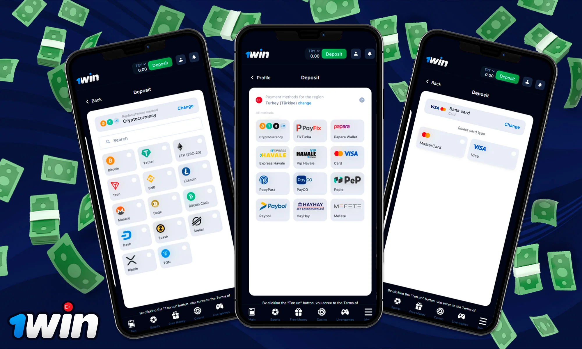 Information on how to deposit money via the 1win app