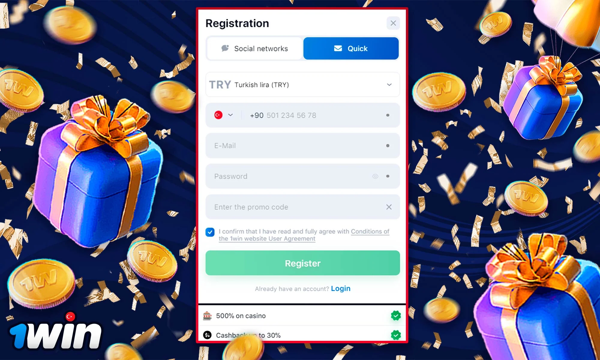 Information on how to register and receive bonuses at 1Win