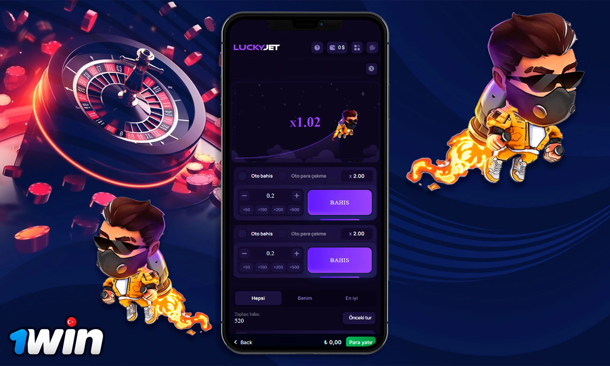 1Win mobil uygulamasında LuckyJet hakkında bilgiler