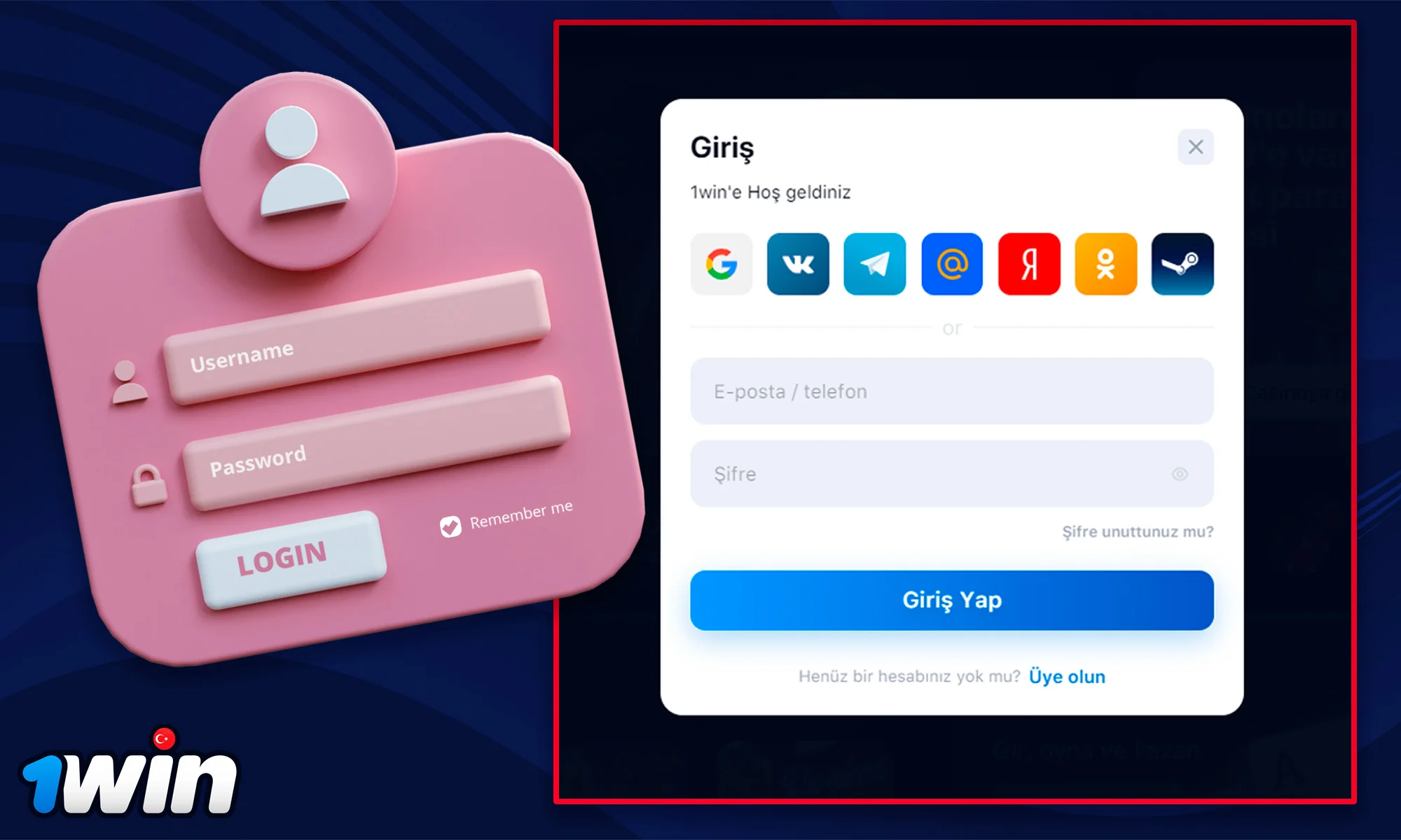 1Win'e nasıl giriş yapılacağı hakkında bilgi