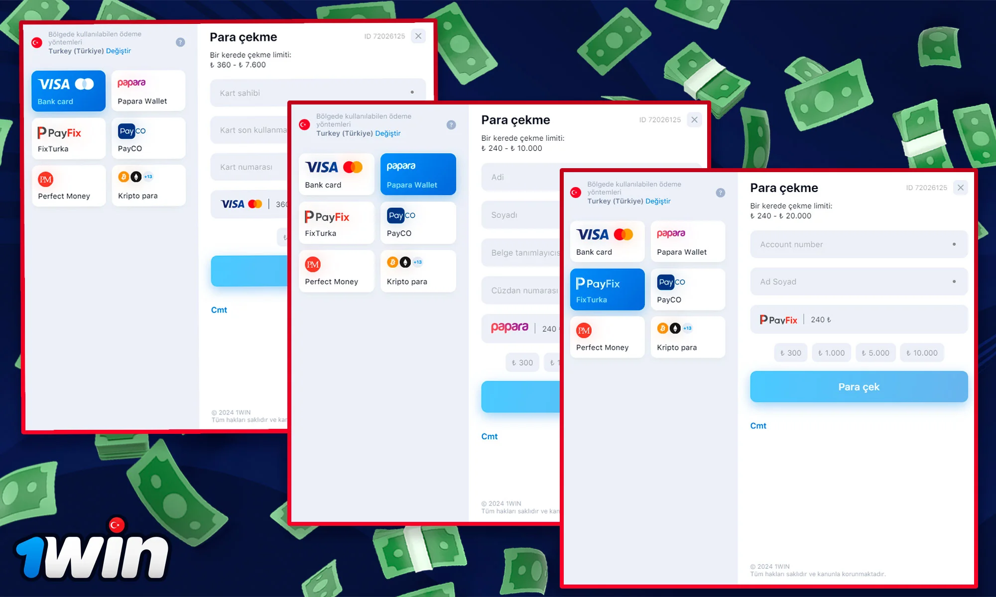 1Win'de hangi para çekme seçenekleri mevcuttur?
