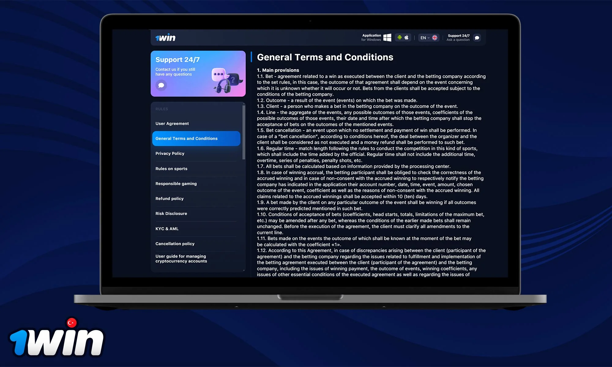 Information about Terms and conditions 1win